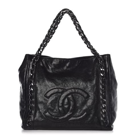 chanel black terf tote|Chanel chain tote.